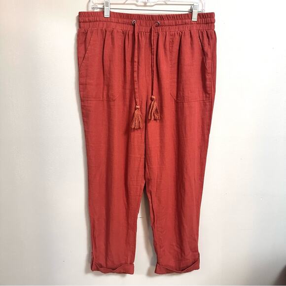 Sound/Style Linen Blend Cropped Casual Pants Rust Orange Womens Large - Picture 2 of 5